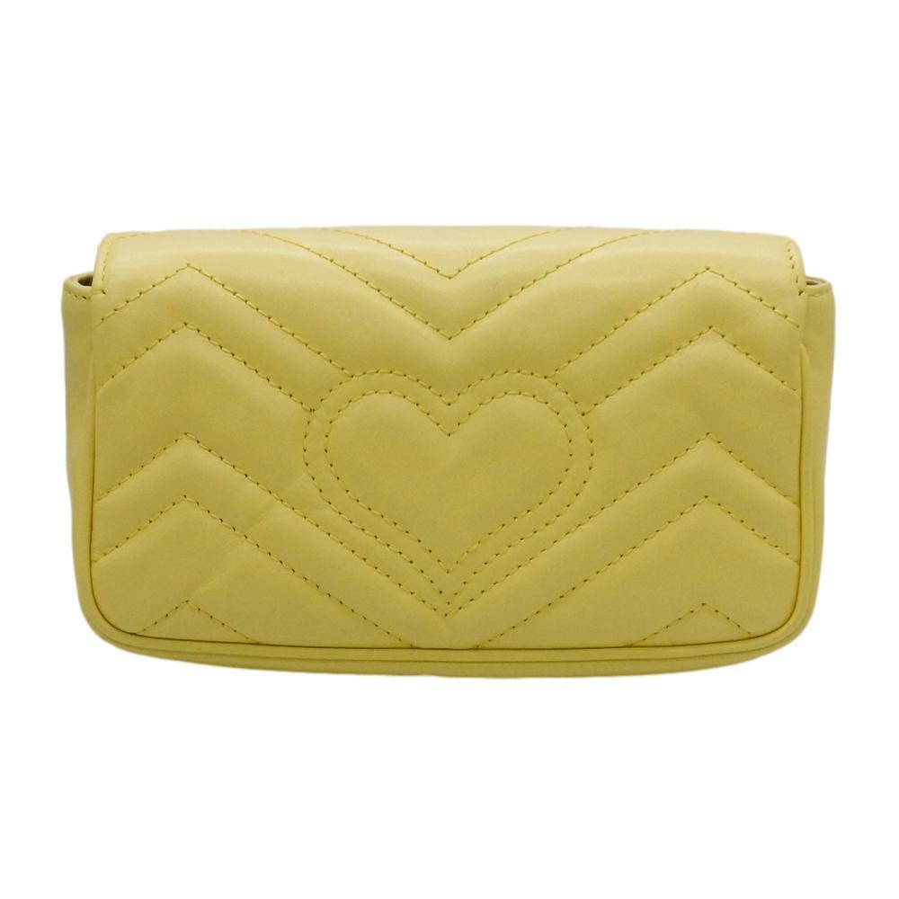 Gucci GG Marmont Quilted Leather Bag Chain Shoulder Pastel Yellow